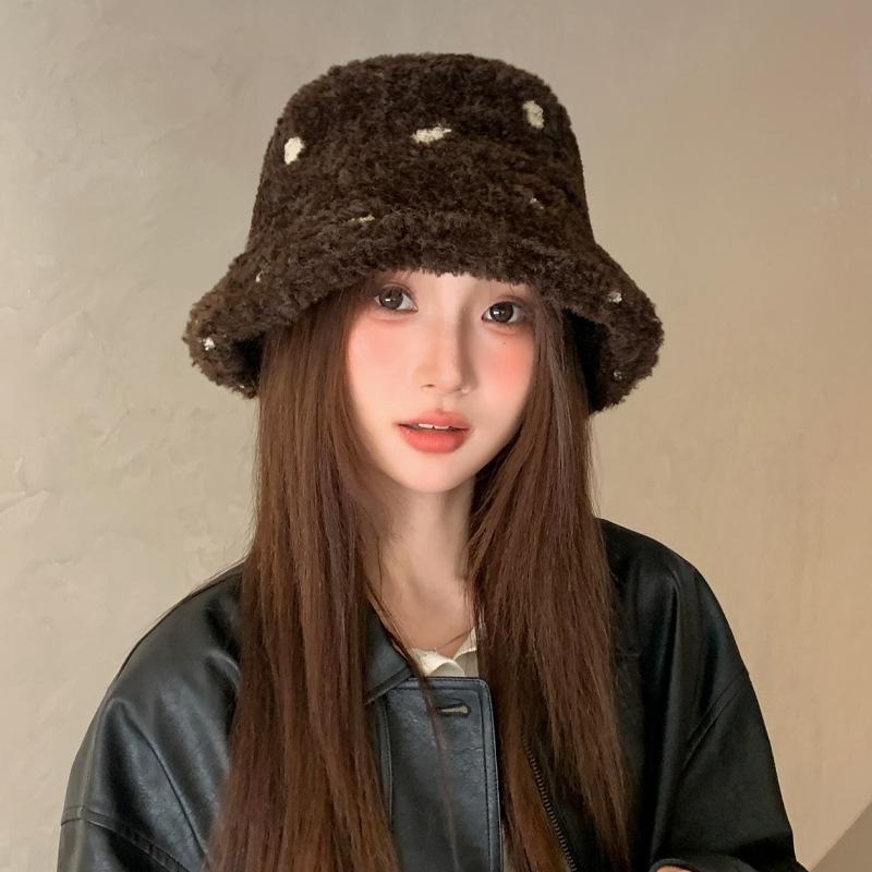 Fashion Versatile Hat Women's Autumn and Winter Thickened Warm Imitation Lamb Wool Bucket Hat Fresh and Sweet Casual Basin Hat