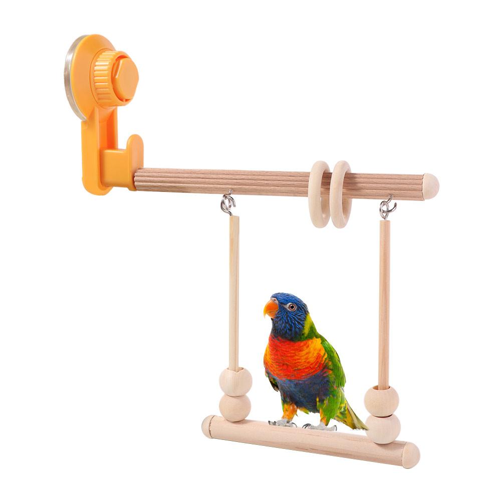 Suction Cup Parrot Stand Wooden Parrot Training Rack Platform Parakeet Swing Toy  Office