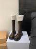 Boots for Women~ Autumn and Winter New Round Head Plush Thick-soled White Boots Medium Long Knight Boots for Women