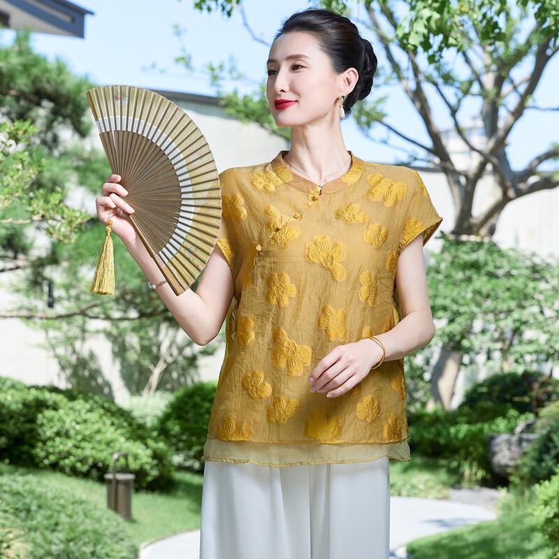 Jianhu Women s Summer Age-Reducing Stand Collar T-Shirt 2XL
