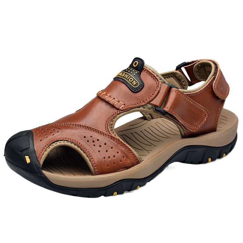 Cheap Large Size Sandals Summer New Men's Hollow Breathable Cool Slippers Outdoor Bag Head Beach Dad Shoes