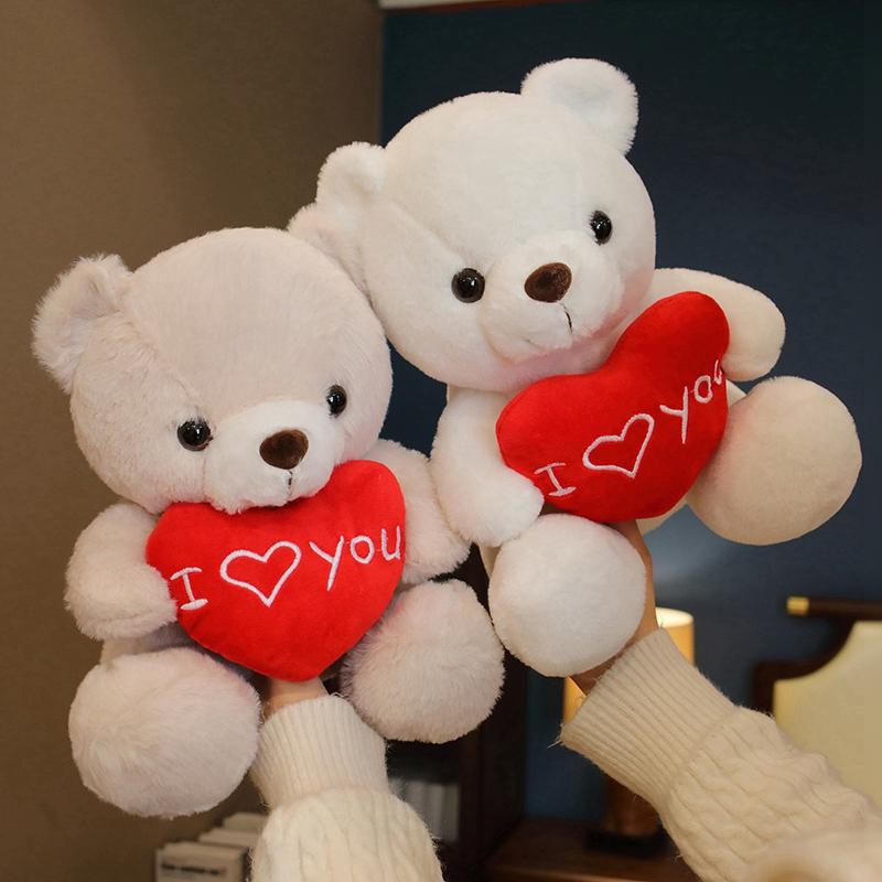28Cm Lovely Teddy Bear Plush Toys Cute Bear Holding Heart I Love You Stuffed Doll Girls Lovers Valentine'S Day Gift