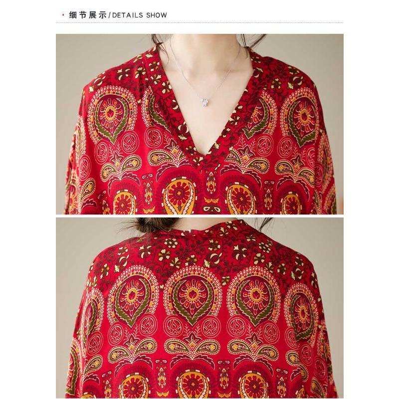 Summer V-neck Large Size Loose Literary Vacation Style Beach Dresses