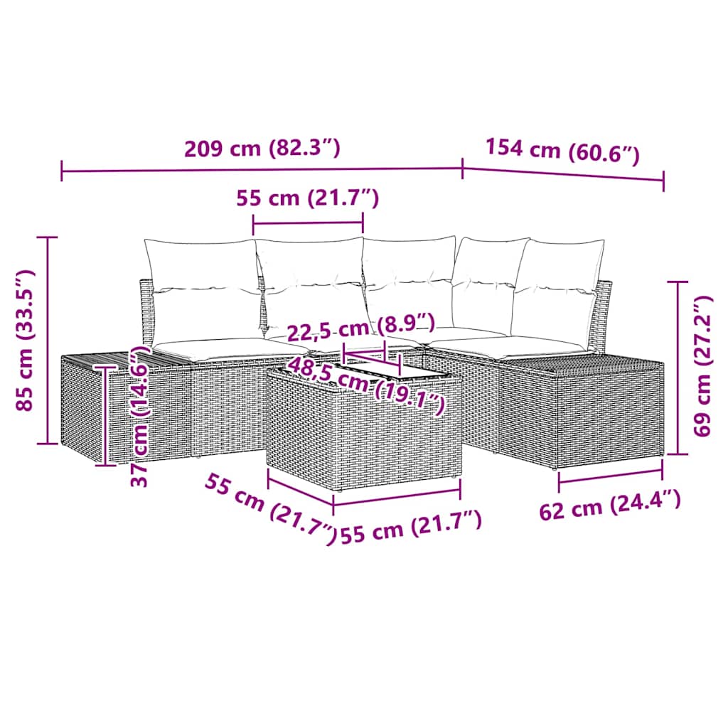 Garden Sofa Set with Storage Beige and Light Grey Poly Rattan