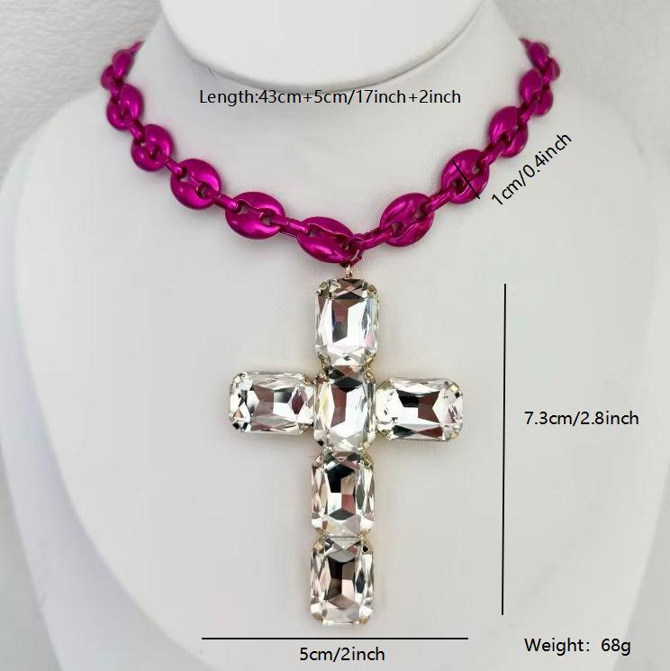 

Hot selling UV electroplated copper pig nose color necklace exaggerated alloy cross