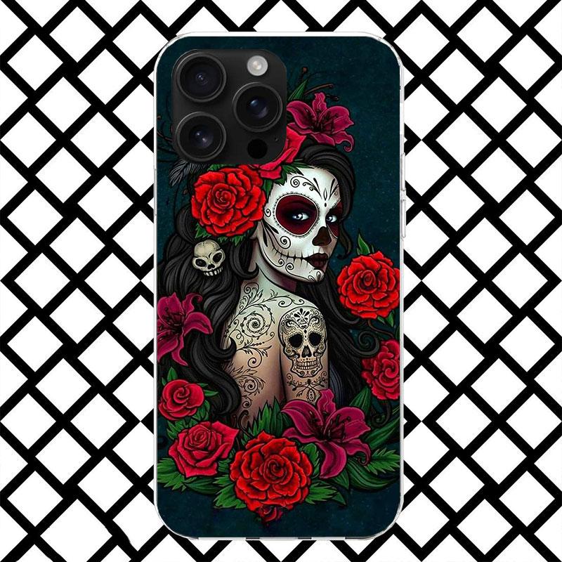 Coque de téléphone Catrina Belle Fille Rose Crâne pour iPhone 17 Air 16 16E 15 14 Plus 13 Mini 12 11 Pro Max 7 8 + SE 2020 Housse Souple