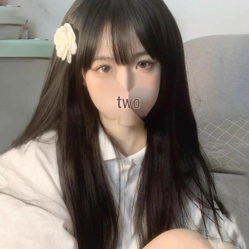 Si Yun Women's Long Black-Brown Wig with Air Bangs, Natural Straight Hair, Suitable for Round Faces, Full Coverage for Autumn/Winter.