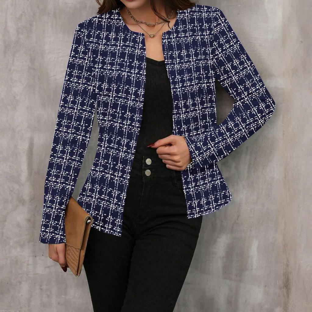 Damers Moderiktiga Rundhalsad Långärmad Kofta med Knappar