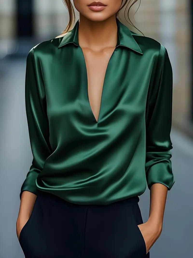 Autumn Solid Color V-Neck Long Sleeve Blouse for Women