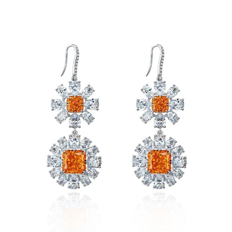 Gica Gema Orecchini in Diamante ad Alto Tenore di Carbonio Argento Sterling 925 Design Unico Orecchini Pendenti a Fiore Gioielli Raffinati Romantici Regali per Feste Nuziali Nuova Tendenza