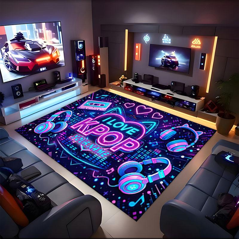 1PC Custom Name Love Kpop Music Festival Theme Floor Mat Ideal for Living Room, Game Rooms, Office, Bedroom,Floor Mat Playful Design