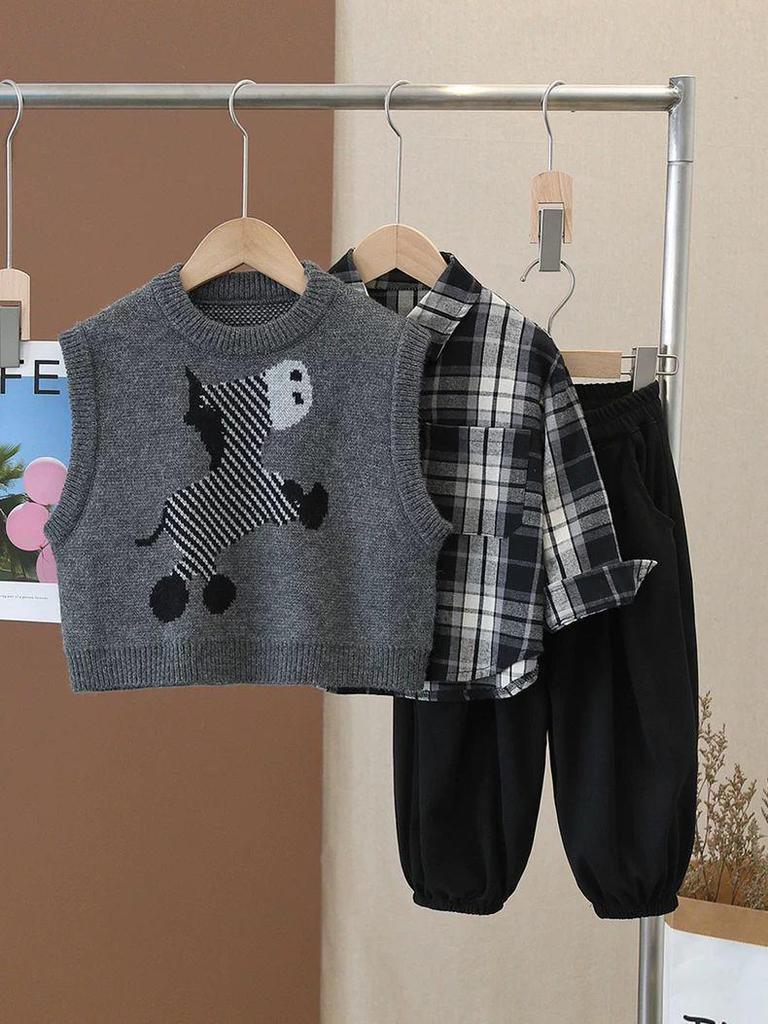 Boys' Trendy Fall 2025 Sweater Vest Outfit - Handsome 3-Piece Set for Spring & Autumn