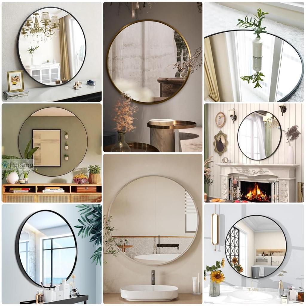 Puhang Wall Hanging Bathroom Diameter Wall Stylish Wall Makeup Scandinavian Shatterproof Round Entrance Storage Rack Japanese Instruction Manual