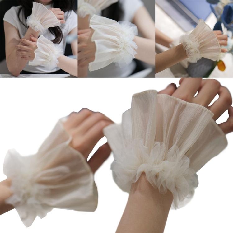 Woman Camping Shopping Fake Sleeves Ruffled Wrist Cuffs Sweater Wrist Decors