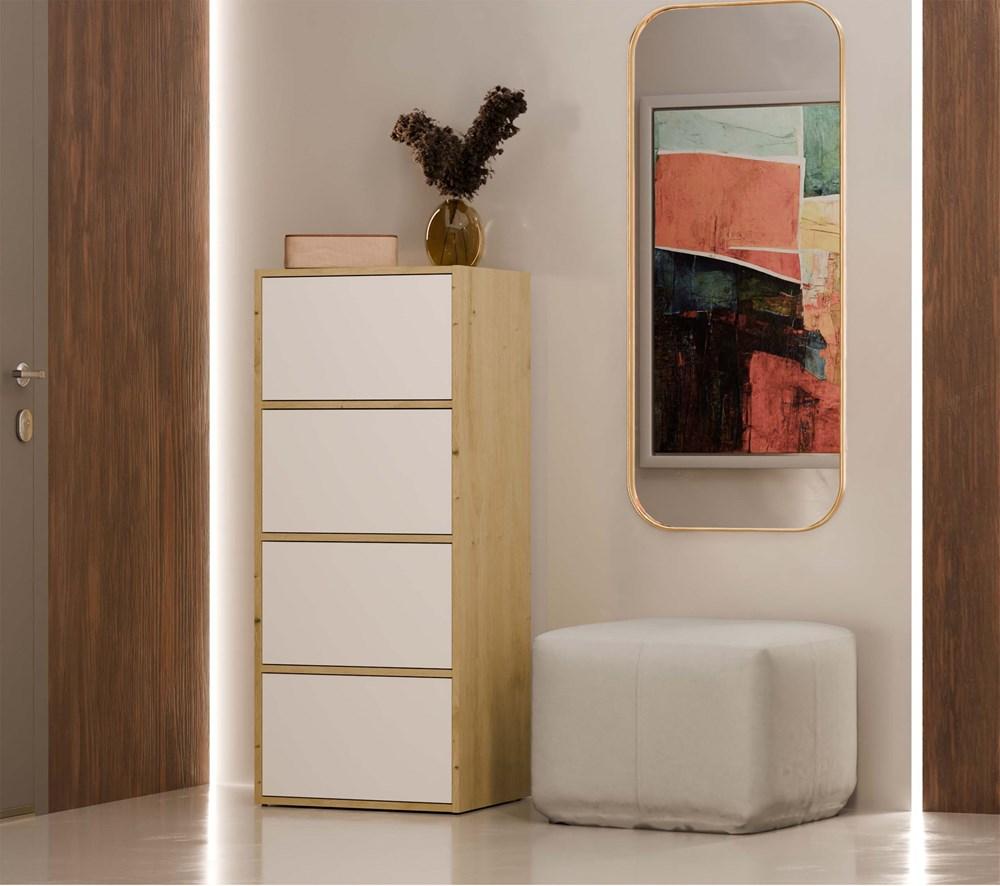 Komoda Alma Dąb Artisan Front Biel Szafka 4 Drzwi 4 Półki 50X119X40Cm