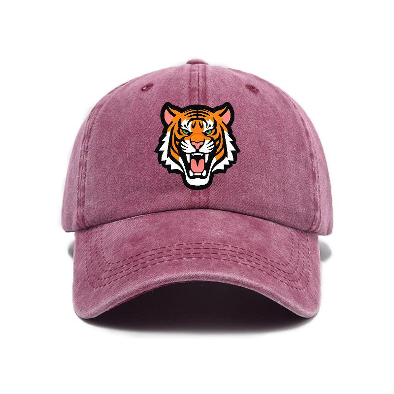 Big tiger print washed and distressed soft top visor baseball cap unisex trendy retro hat