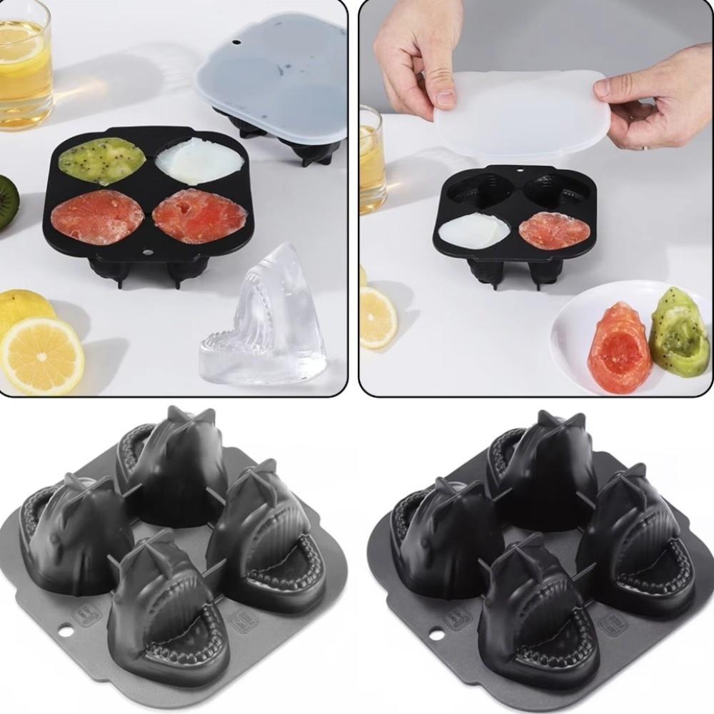 2pcs Food Grade Silicone Ice Cube Tray 3D Ice Cube Maker Durable Sharks Ice Cube Mold  Pub