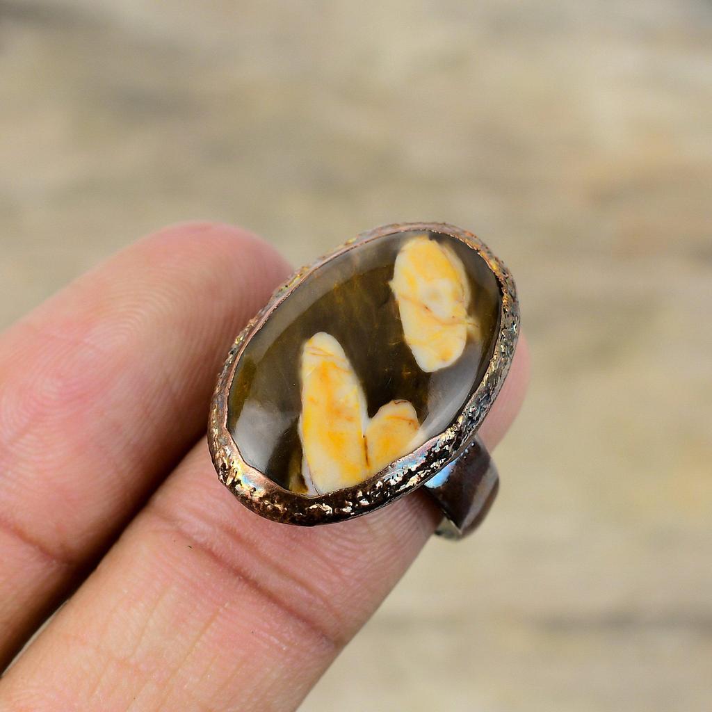 Peanut Wood Jasper Ring Electroformed Copper Ring Adjustable Rings Electroformed Jewelry Gemstone Ring Copper Jewelry For Gift Handmade Ring