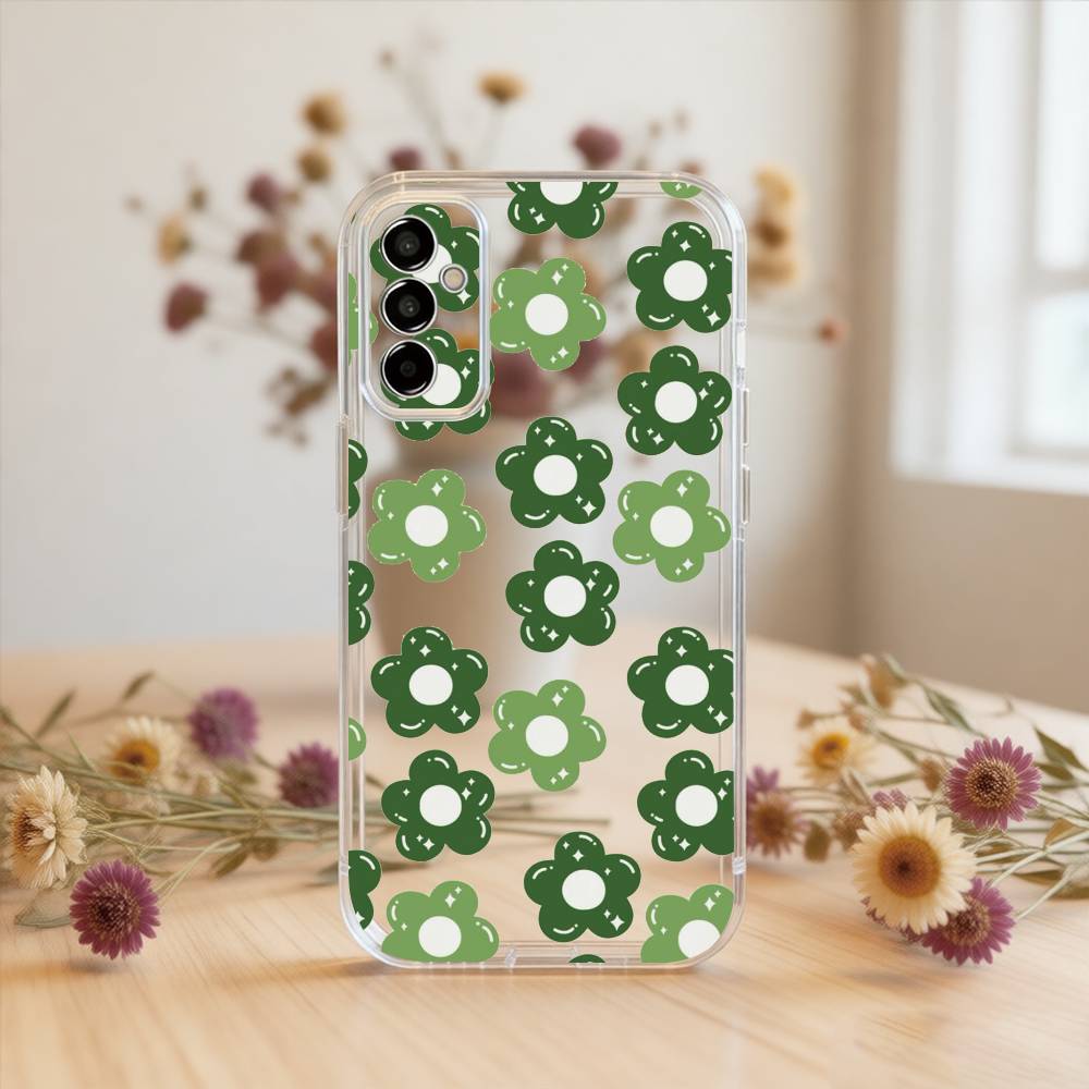 

green flowers and heart Phone Case Transparent Silicone Soft For SamsungA10,12,20,21S,30,31,40,50,51,52,70,71 Samsung a514g