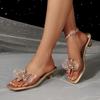 Square Toe Open Crystal Clear High Heel Slippers Fairy Summer New Toe Rhinestone Flower Stiletto Sandals