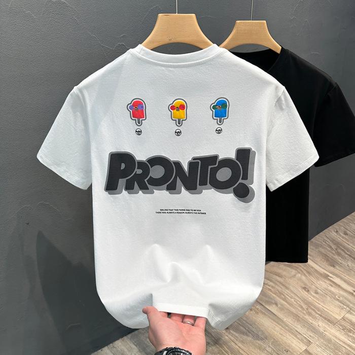 

New Summer Printed Thin Short-sleeved T-shirt Casual Round Neck Base Shirt for Men S білий