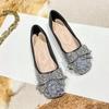Fashion Flat Shoes for Women 2025 New Spring and Autumn Square Toe Shallow Rhinestone Bow Flat Scoop Shoes Women Ladies Plus Size 41-43
