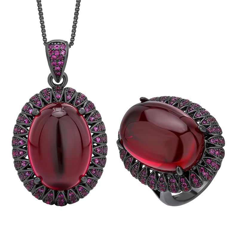 Autumn And Winter Jewelry European Simulation Pigeon Blood Red Corundum Black Gold Personality Set Main Stone 13 * 18
