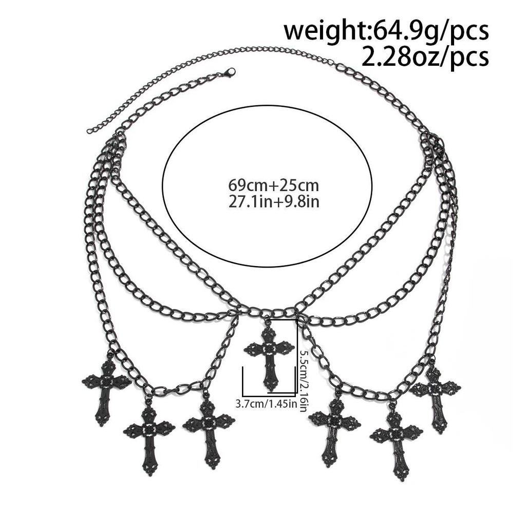 Salircon Gothic Metall Kreuz Anhänger Mehrschichtige Taillen Gürtel Ketten Damen Punk Sexy Kleid Rock Dekoration Schmuck Halloween Geschenke