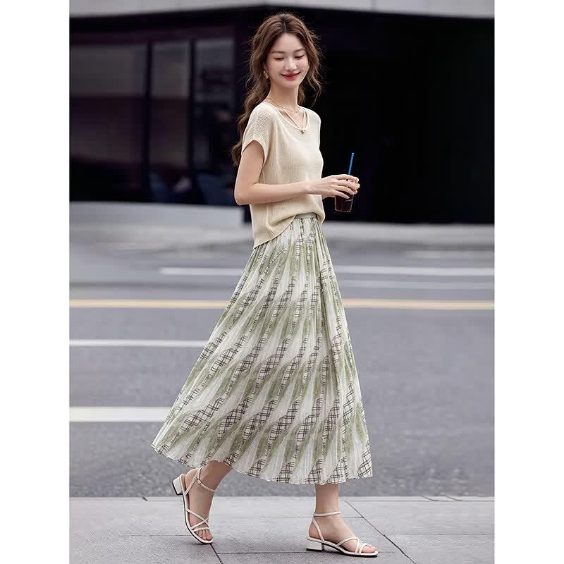 Lyocell & Linen V-Neck Two-Piece Skirt Set