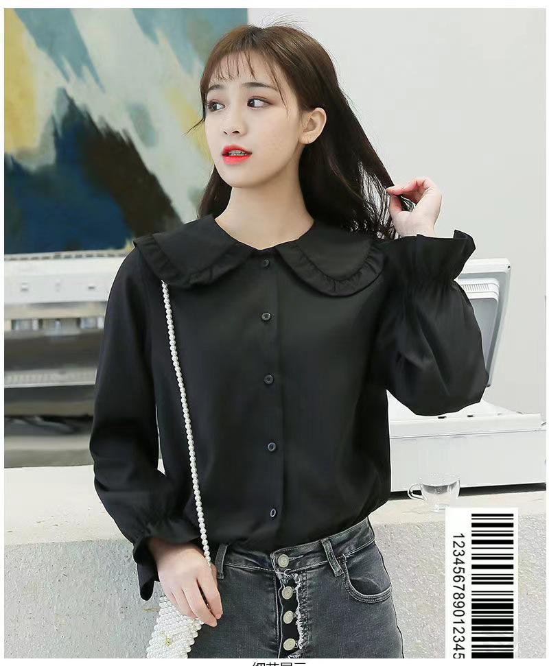 Women's Trendy White Shirt: College-Style Doll Collar, Long Sleeve, Loose Fit for Autumn/Spring