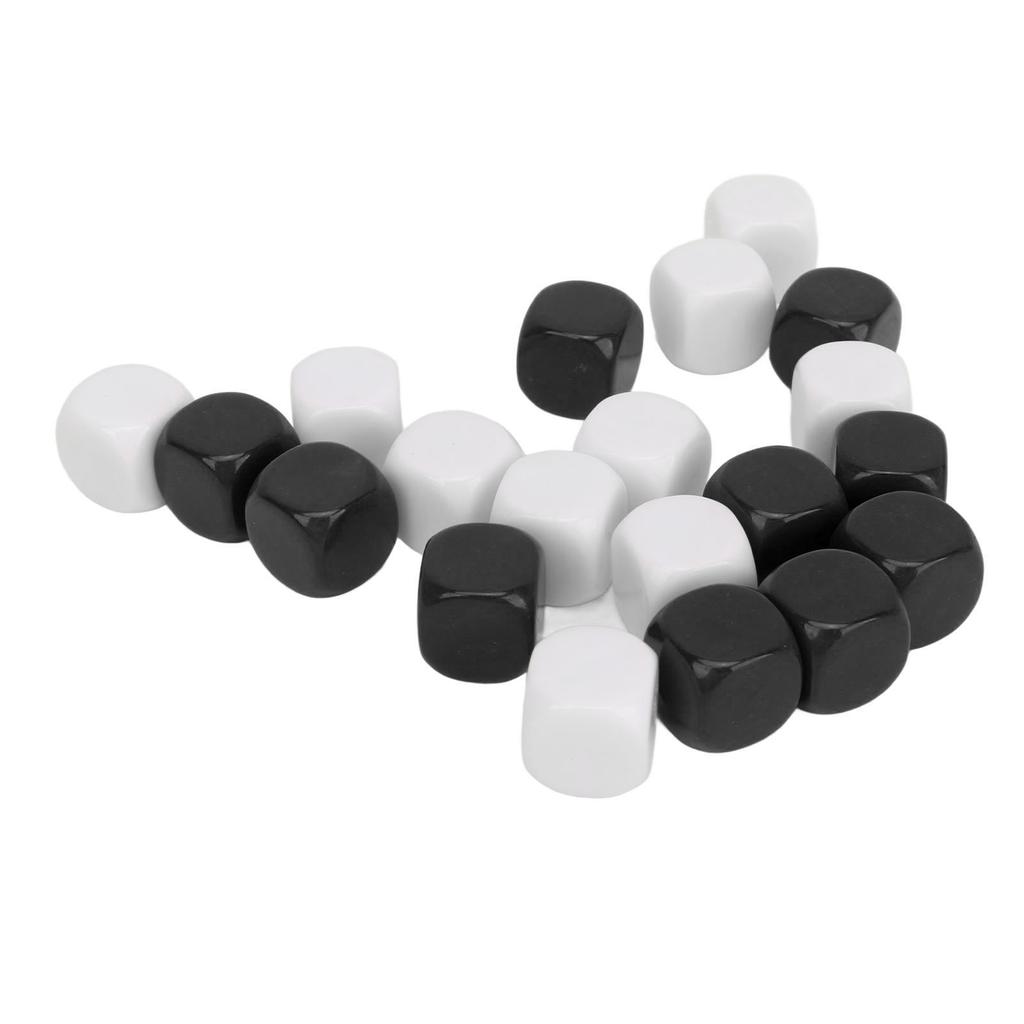 20 Pcs DIY Sticker Dice Blank Durable Plastic Dice Smoothed Surface Six Sided Dice with Rounded Corners White and Black