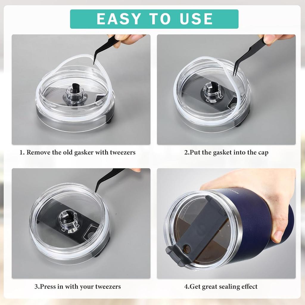 Vesici 6 Pcs 40 oz Replacement Tumbler Rubber Lid Seals and Tweezers for Easy Removal 3.35 Inches O Shaped Resealable Lid Gaskets for 40 oz Tumbler