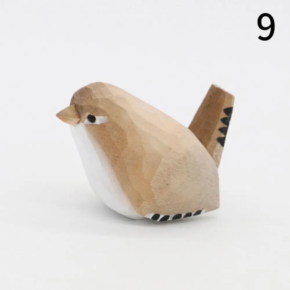 Multi-style Cute Wood Carving Bird Handmade Carving Small Bird Ornament Painting Nordic-style Wooden Bird Figurine Home Decor