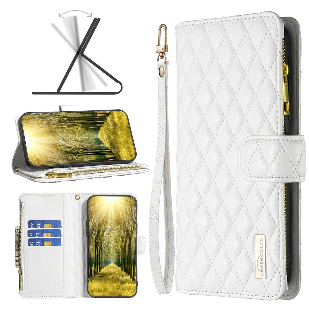 Applicable to iPhone16E mobile phone leather case 14Pro rhombus pattern small fragrant style zipper bag leather case 15plus solid color