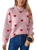 Heart Jacquard Round Neck Pullover Sweater for Women - Autumn/Winter Valentine's Day Style