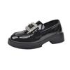 Fashion Women's Thick Heel Loafer Shoes Autumn New Round Head Deep Mouth Water Drill Buckle Thick Sole Non-slip Single Shoes