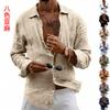 Mens Casual Loose Long Sleeve Linen Shirt For Hawaiian Beach Vacation