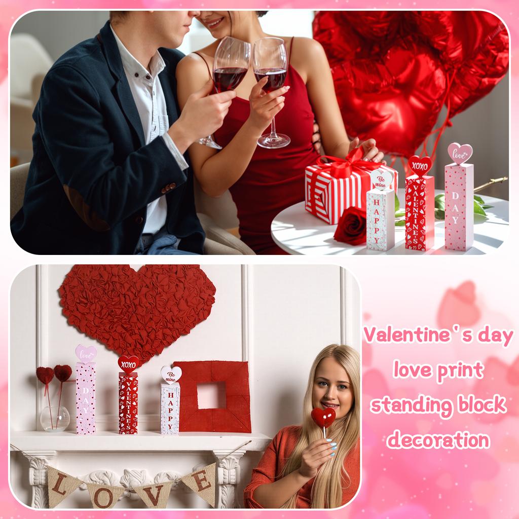 3 Pcs Valentine'S Day Table Block Decoration Happy Valentine Tiered Tray Decor Wooden Heart Tabletop Block Sign Farmhouse Love C
