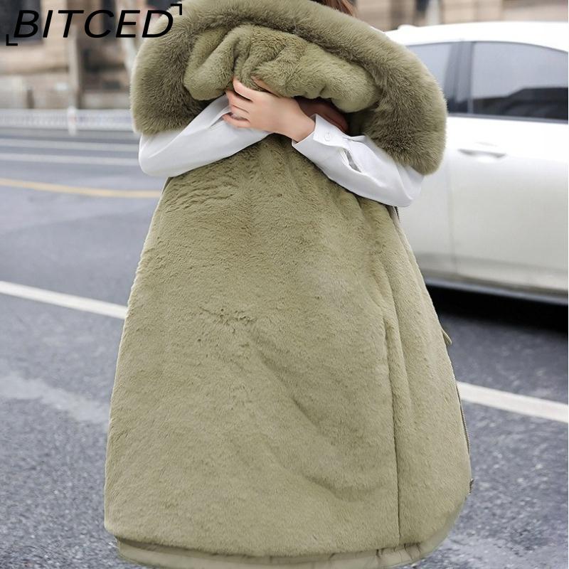 BITCED Women's Winter Slimming Down Jacket with Fashionable Fleece Lining and Thick Fur Trim