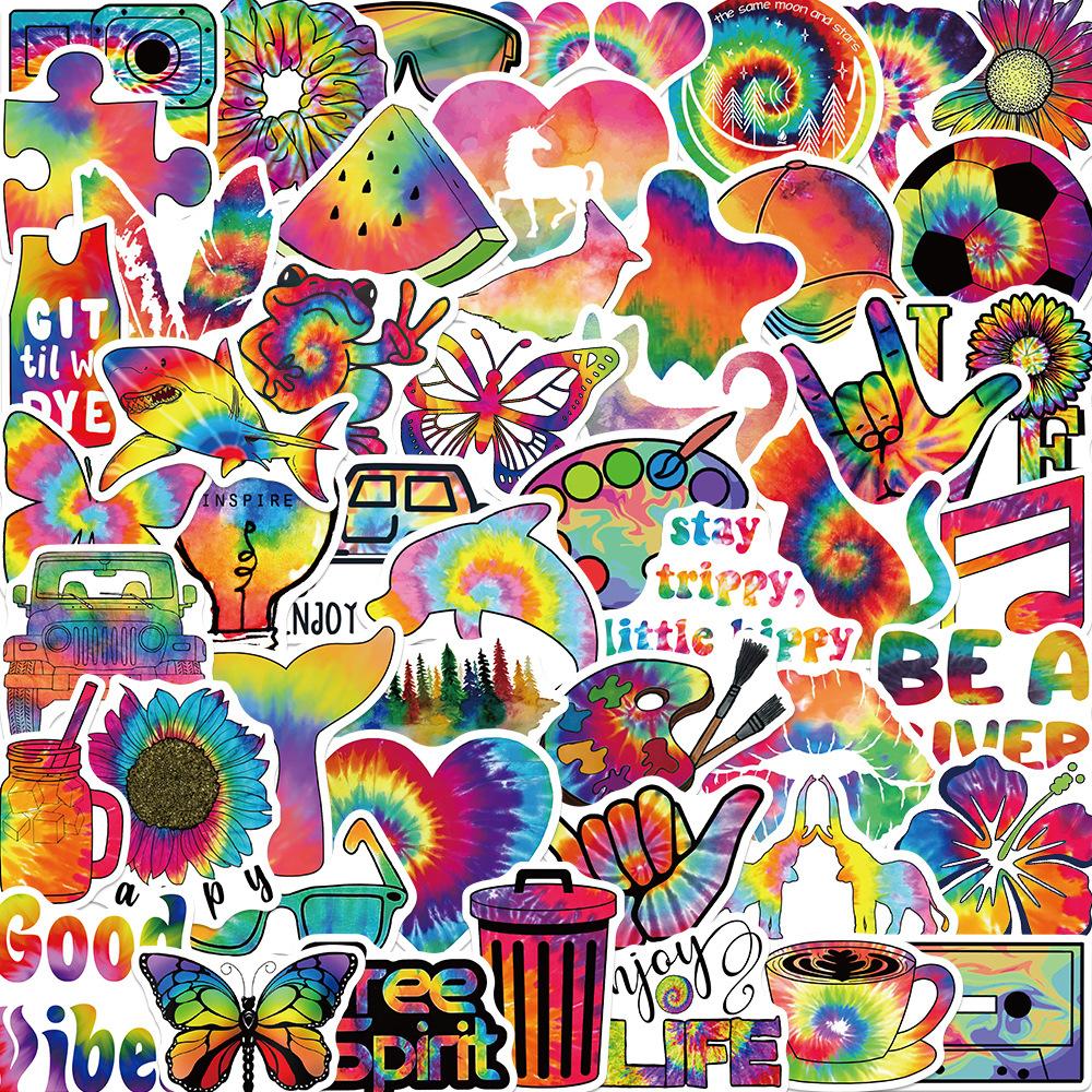 50 Cartoon Colorful Tie-dye Graffiti Stickers Personalized Decorative Guitar Notebook Suitcase DIY Waterproof Stickers