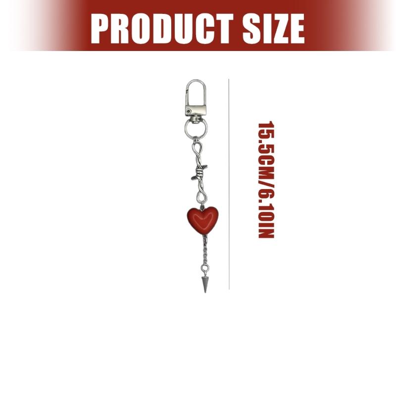 Red Heart Keychain Trendy Resin Alloy Charm for Phone Keys Bag Multipurpose Accessory Gift