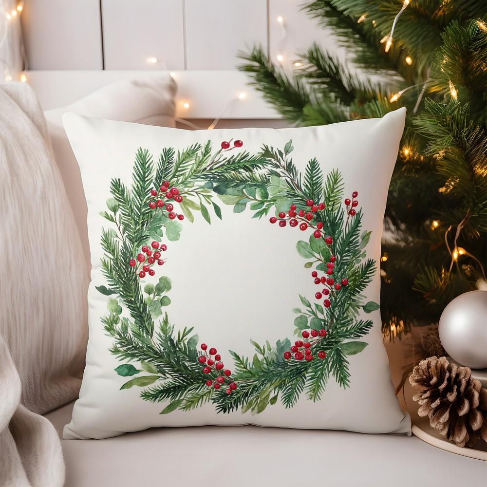 Home Decor Christmas Holly Pattern Pillow for Decor Pattern Cushion Cover Suitable for Sofa Bedroom Car Pillow Cover