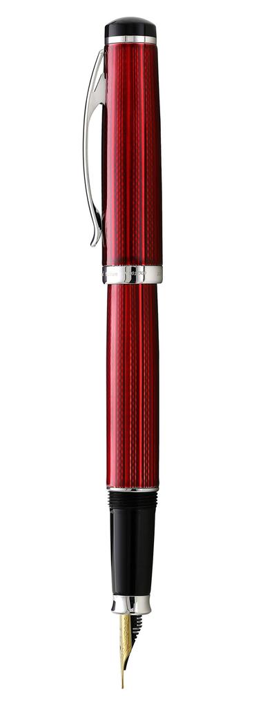 Xezo Incognito Fountain Fine Burgundy with Red Layered Dracker Finish and Pure Platinum Handcrafted with Limited Pen, Nib. Plating. Guilloché