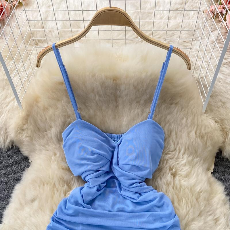 RUGOD Sexy Hot Girl Backless Suspender Dress Women's 2022 New Summer Blue Tight Hip Short Dress