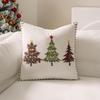 Christmas Embroidery Throw Pillow Cover Xmas Tree Reindeer Snowflake Embroidered Cushion Case Home Decoration (Without Core)