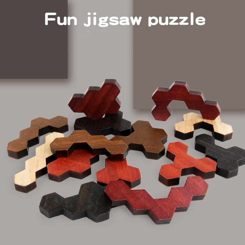 Sechseckiges Holzpuzzle für Kinder und Erwachsene, Block-Tangram-Denkspiel, Geometrie-Logik-Spiel, IQ-Spiel, Montessori-Lerngeschenk