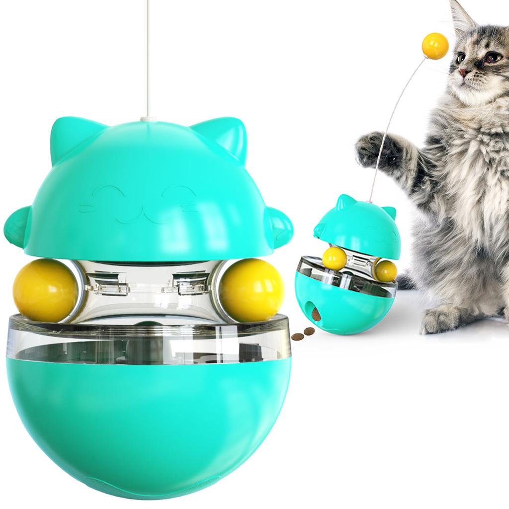 Cat Toy for Indoor Cats Wobble Treat Dispenser Ball Teasing Cat Stick Swaying and Wobbling Leaking Food Ball