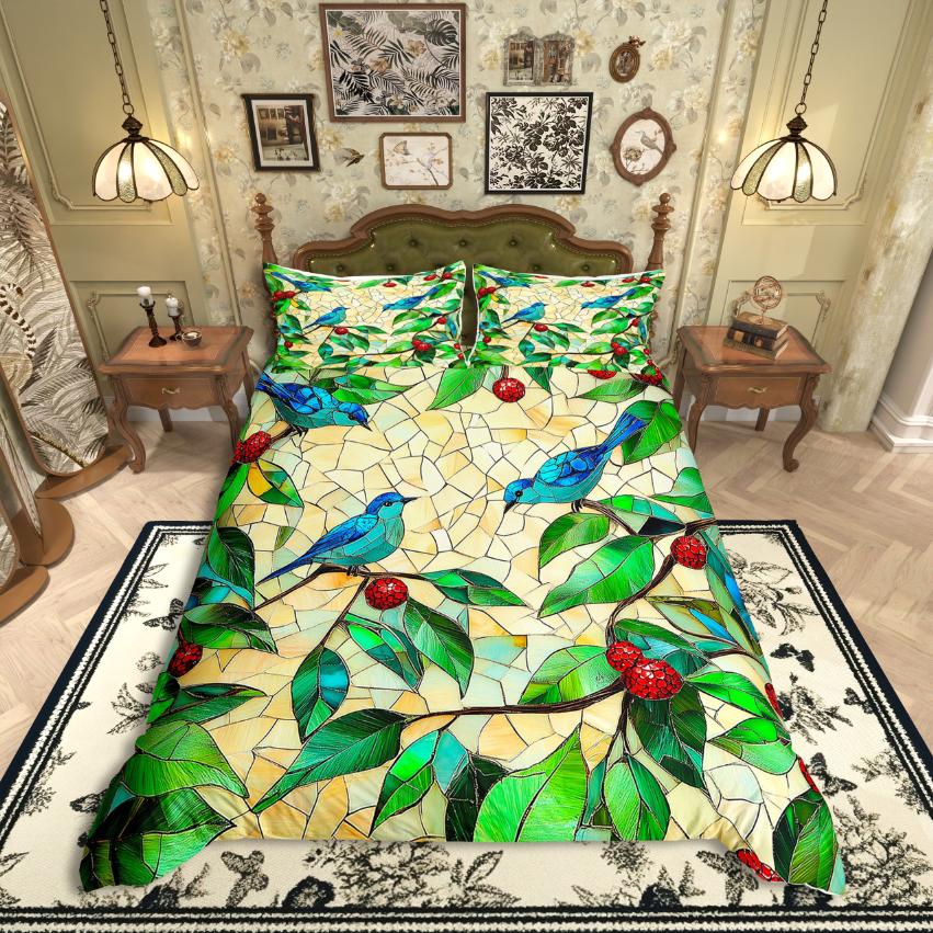 

Homewish Cute Peacock Duvet Cover SetBoho Bohemian Comforter Cover SetVintage Glass Bed Set For KidsSuper Cozy Room Decor EU Single(135*200cm)3pcs