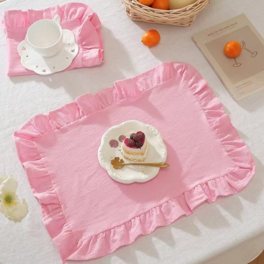 Rüschen-Wärmeisolierende Matte Streifen-Gitter Tischmatte Waschbarer Untersetzer Frühstück