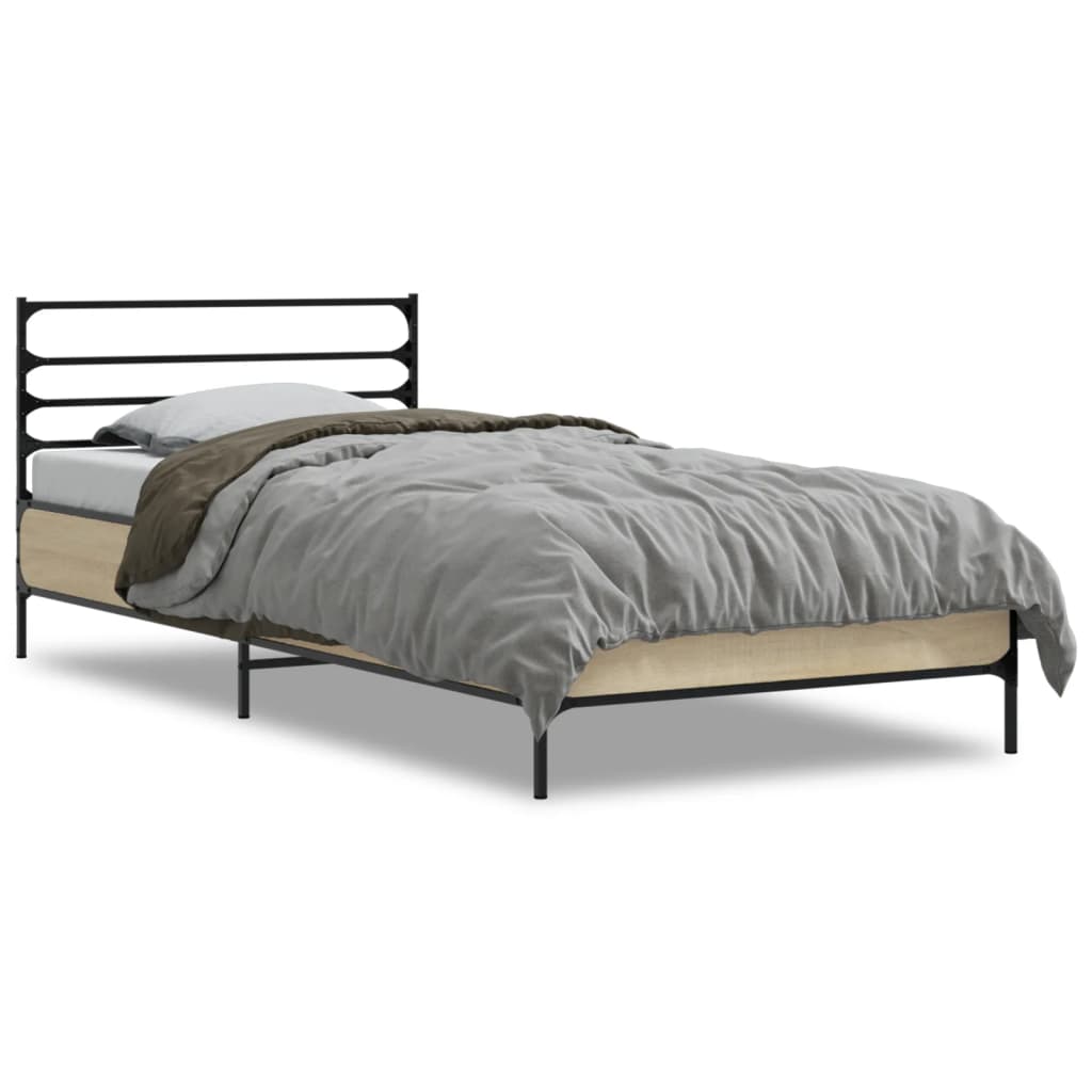 Bed Frame in Sonoma Oak Finish 75 x 190 cm Made of Wood Based Material and Metal